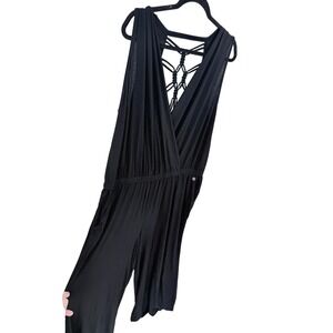 Livi Black Surplice Jumpsuit Strappy Macrame Back Plus Size 18/20 Sleeveless